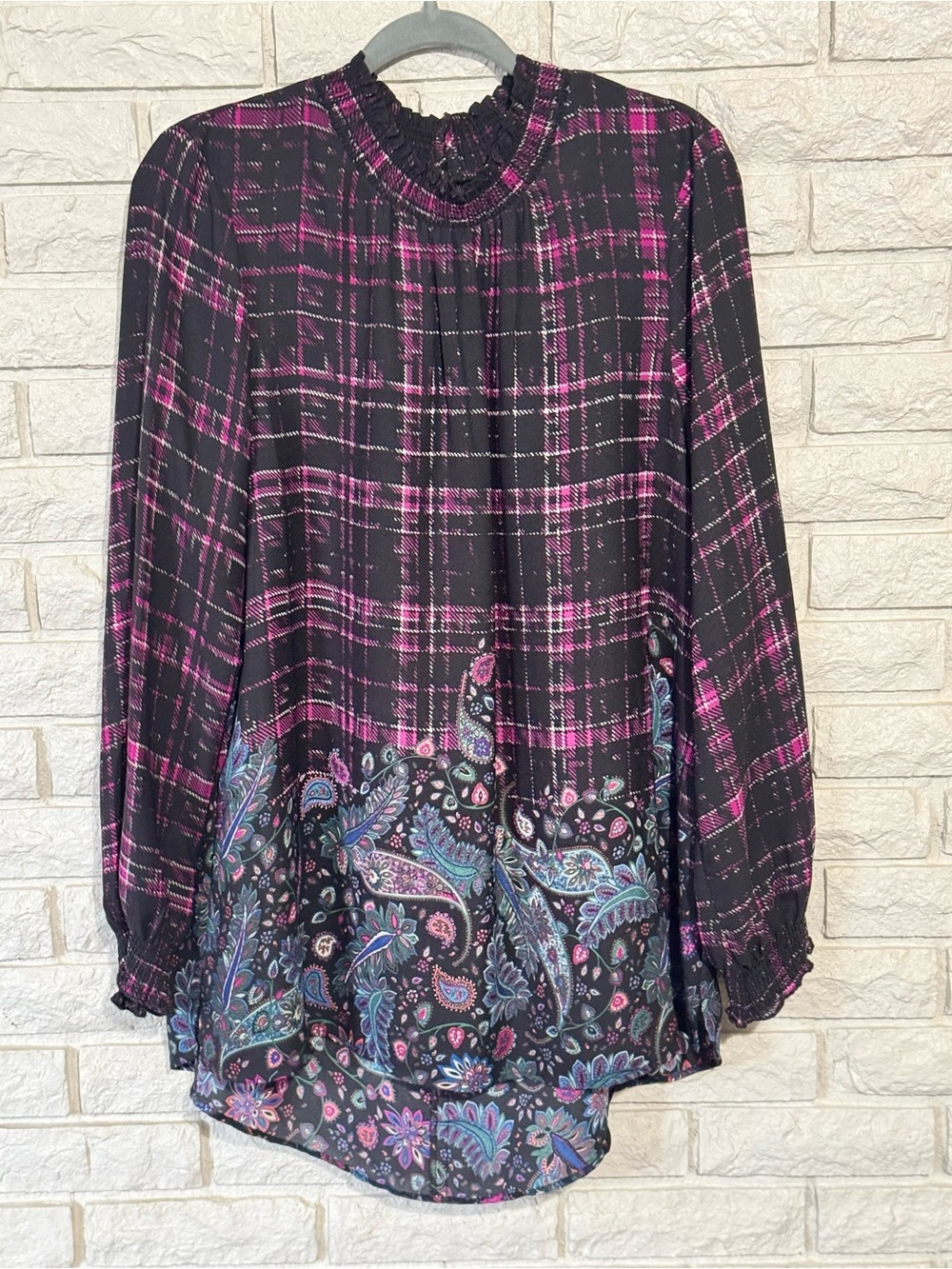 DR2 by Daniel Rainn Plaid & Paisley Mixed Print Blouse - Size XL